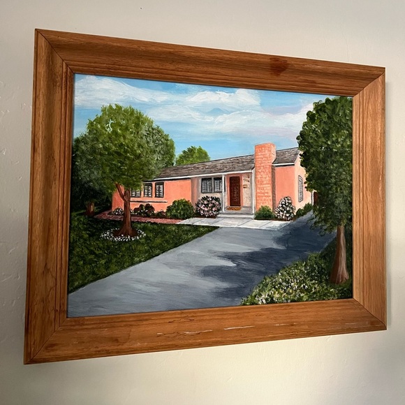 Joline Burk acrylic painting wood framed house artwork - Picture 2 of 5